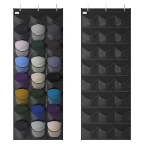 Baseball Hat Rack, 24 Pocket Over-The-Door Hat Organizer with Clear Deep Pock...